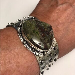 Dragon Blood Jasper Stamped 925 Sterling Silver Cuff Bracelet